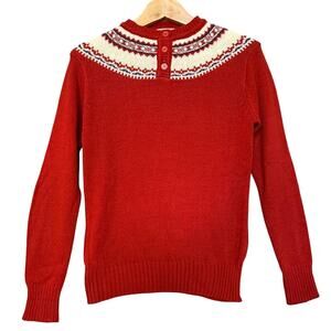 Vintage Sears JR Bazaar Red Fair Isle Sweater Womens S Christmas Holiday Winter